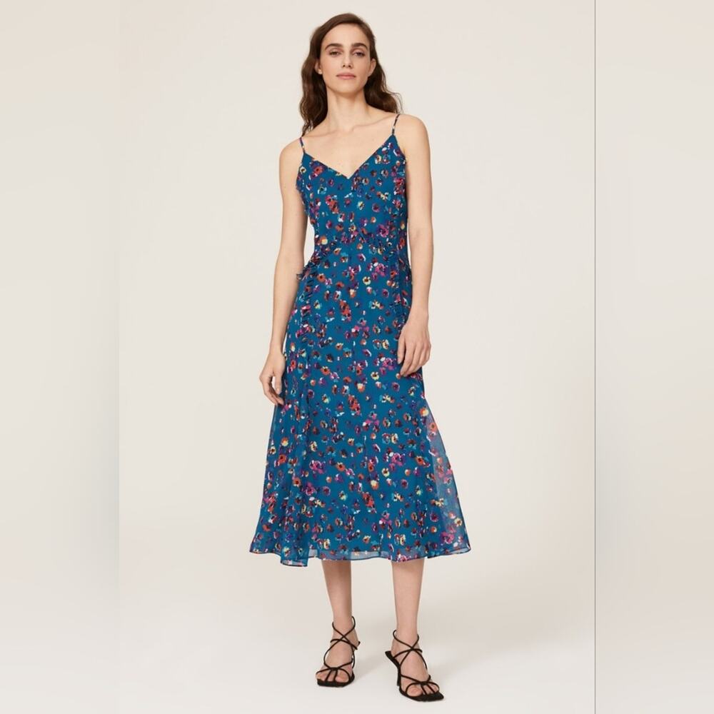 RTR sz4 Jason Wu Collective Blue Leopard floral Midi Dress printed chiffon - Picture 1 of 15